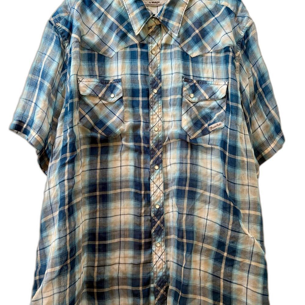 Big Man Wrancher by Wrangler Blue/Tan Plaid Western Pearl Snap SS Shirt Size 3X